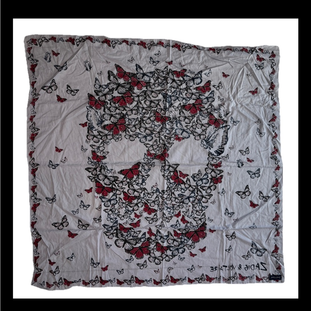 Zadig & Voltaire Scarf Grey  Butterfly Kerry Garden 38” 40” - Picture 3 of 3